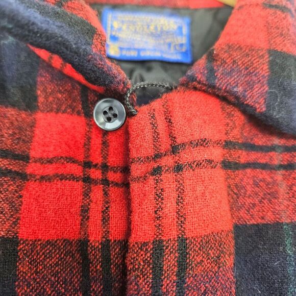 VTG 60s Pendleton Red Black Green Plaid Wool Loop Collar Shirt Made In U… - Picture 4 of 9